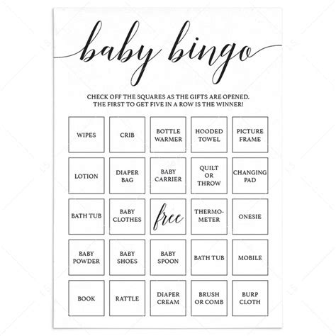 Printable Baby Bingo Games Blank Cards Prefilled And Editable Pdf