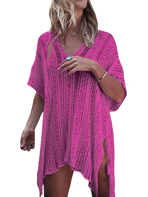 Himone Swim Cover Ups Women Knit Lace Crochet Bikini Beachwear V Neck