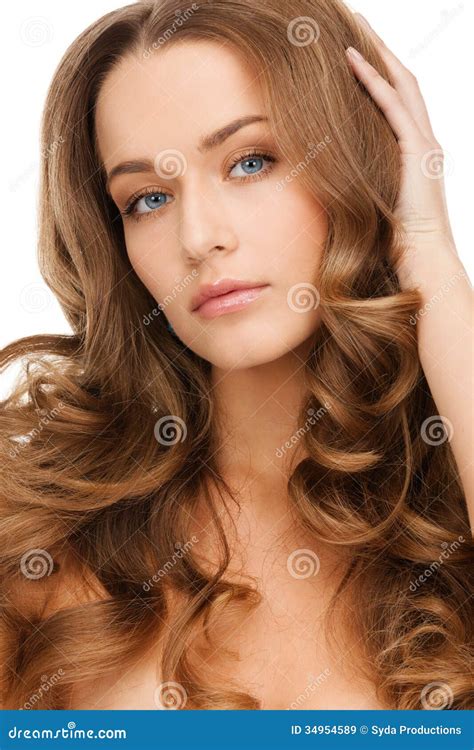 Beautiful Calm Woman With Long Curly Hair Stock Image Image Of Care