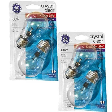 Ge Crystal Clear 60 Watt 650 Lumen A15 Ceiling Fan Light Bulbs W