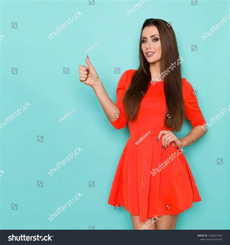 Confident Beautiful Woman Red Mini Dress Stock Photo 1264541455