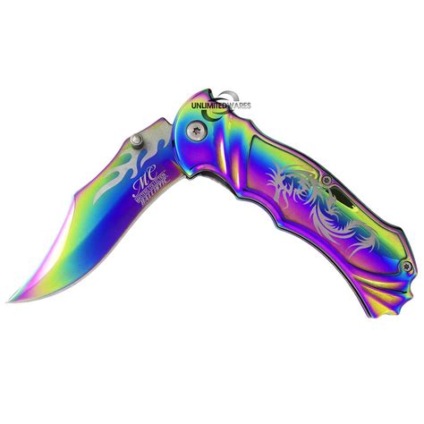 8 Dragon Flame Rainbow Spring Assisted Tactical Folding Knife Blade