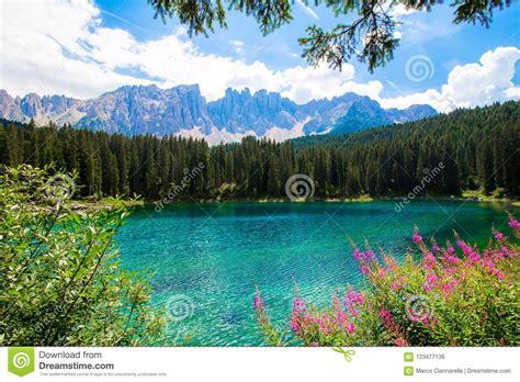 The Karersee A Lake In The Italian Dolomites Stock Photo Image Of