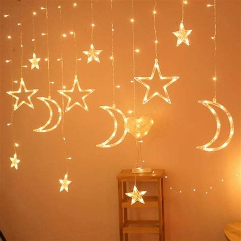 Hari Raya Twinkling Star Moon Led Curtain Lights Ramadan Eid Mubarak