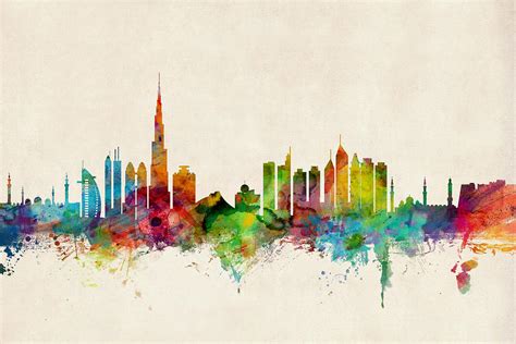 Dubai Skyline Digital Art By Michael Tompsett Pixels