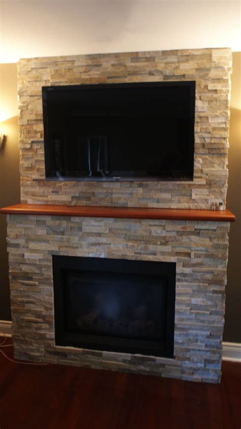 Natural Stone Fireplace Tv Mounted Over Fieplace Gas Fireplace
