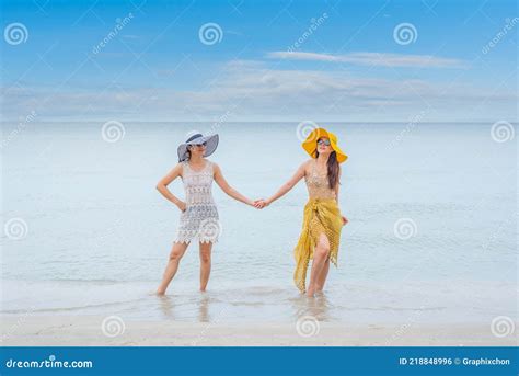 Pride And The Lgbtq Love Couple On Summer Beach Bisexual And Homosexual Travel Together Stock