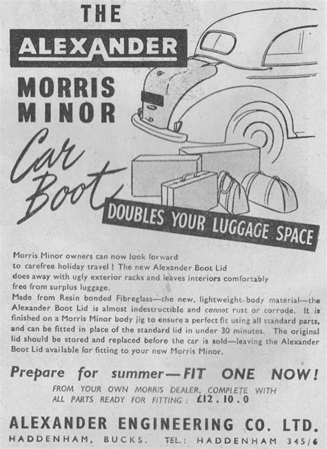 alexander boot for morris minor car advertising car ads vintage auto vintage cars adverts