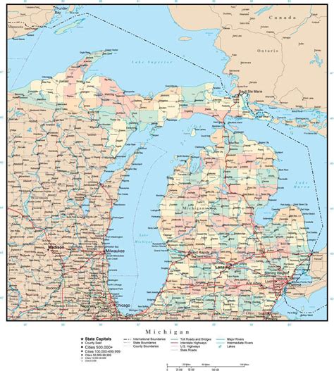 Michigan Adobe Illustrator Map With Counties Cities County Seats