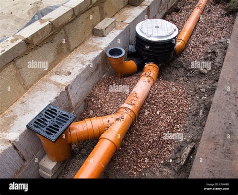 Self Building House Drainage Drain Pipe Connection To Gullies Stock