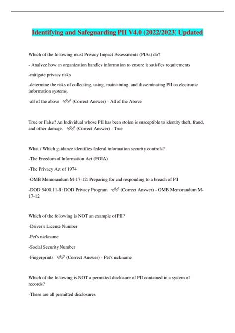 Identifying and Safeguarding PII V4.0 (2022/2023) Updated - Identifying