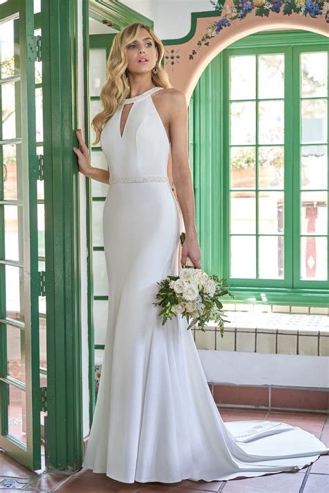 F211001 Simple Stretch Crepe Wedding Dress Fit And Flare Wedding