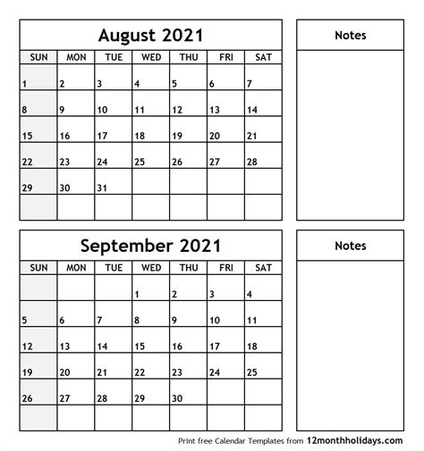 Printable Two Month Calendar Example Calendar Printable