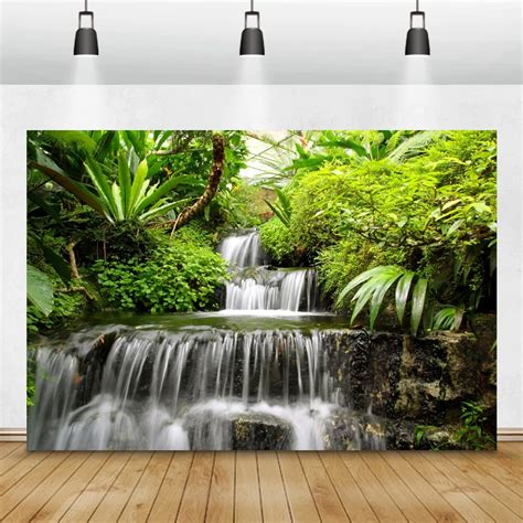 Laeacco Spring Nature Scenery Waterfall Trees Stream Rock Landscape