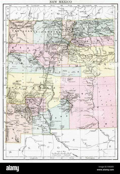 Antique Map Circa 1875 Of New Mexico Stock Photo Alamy