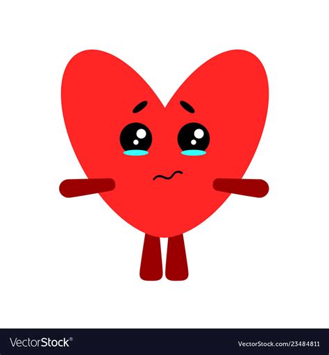 Cute Heart Cartoon Sad Character White Royalty Free Vector