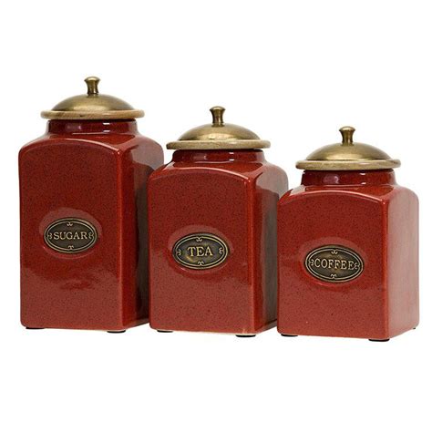 Red Canister Set Ceramic Canister Set Coffee Canisters Red Kitchen