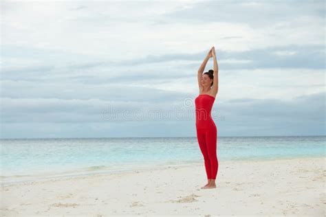 Yoga Outdoor Happy Woman Doing Yoga Exercises Meditate On The Beach Yoga Meditation In Nature