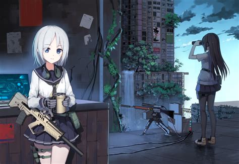 Fondos De Pantalla Anime Chicas Anime Pistola Arma Pelo Blanco Pelo Largo Ojos Azules
