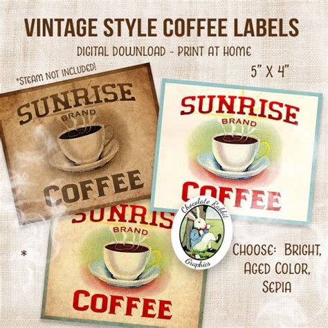 Coffee Label Digital Download Printable Vintage Style Coffee Clip Art