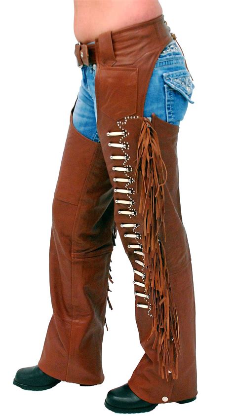 Brown Leather Chaps Wfringe And Bone Beading C4300fbn Jamin Leather®