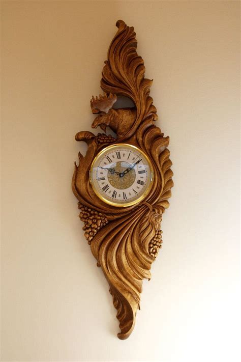 The Rococo Moose Wooden Clock Wood Carving Designs Wood Carving