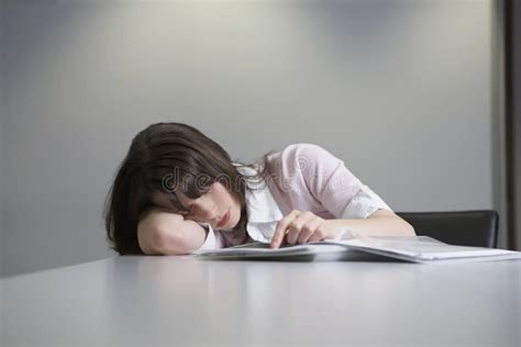 Portrait Of Woman Sleeping At Desk Stock Image Image Of Female Adult 191846161