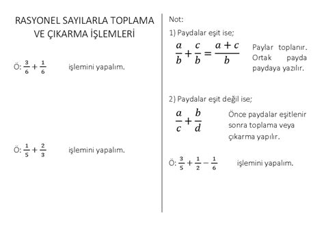 S N F Matematik Rasyonel Say Larla Toplama Karma I Lemleri Al Ma