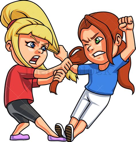 Little Girls Fighting Cartoon Clipart Vector Friendlystock