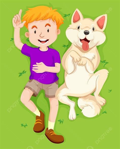 Boy And Pet Dog In The Park Illustration Drawing Kid Vector