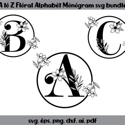 Botanical Floral Alphabet Svg Bundle Svg Letters With Etsy Canada