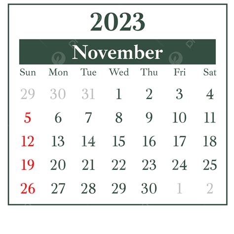 Gambar Kalender Bulan November 2023 Gaya Sederhana Hijau Kalender