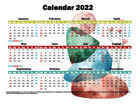12 Free Printable 2022 Calendar With Holidays Watercolor Premium