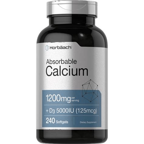 Absorbable Calcium 1200 Mg And 5000 Iu Vitamin D3 240 Softgels By