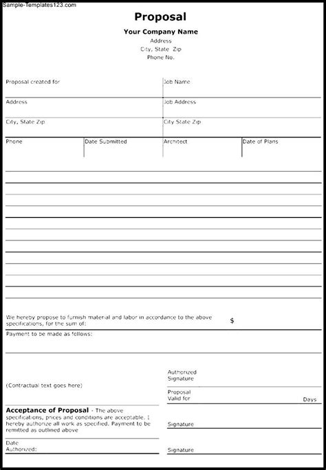 Business Proposal Form Template Sample Templates