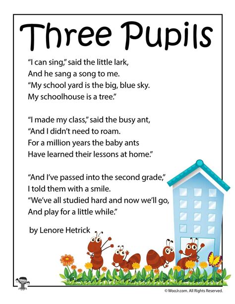 Three Pupils School Poetry For Kids Woo Jr Kids Activities