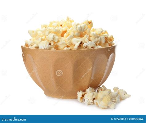 Bowl With Delicious Fresh Popcorn Stock Photo Image Of Natural White