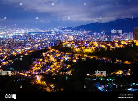 Aerial View Of Medellin At Night In Colombia Stock Photo Alamy
