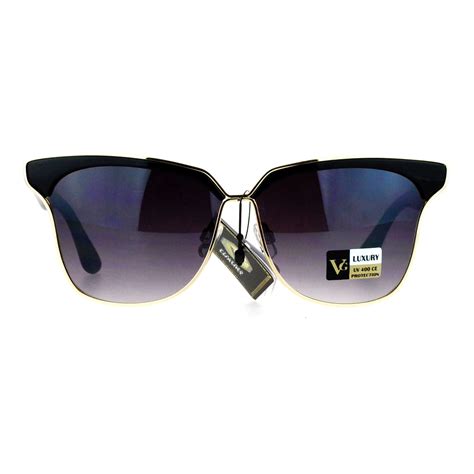 Sa106 Womens Luxury Designer Fashion Half Horn Rim Metal Trim Sunglasses Black