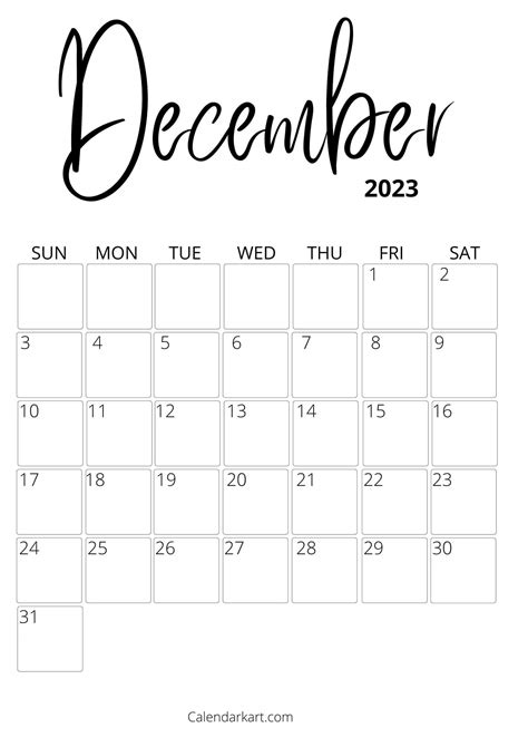 Cute And Elegant December 2023 Calendar Calendarkart