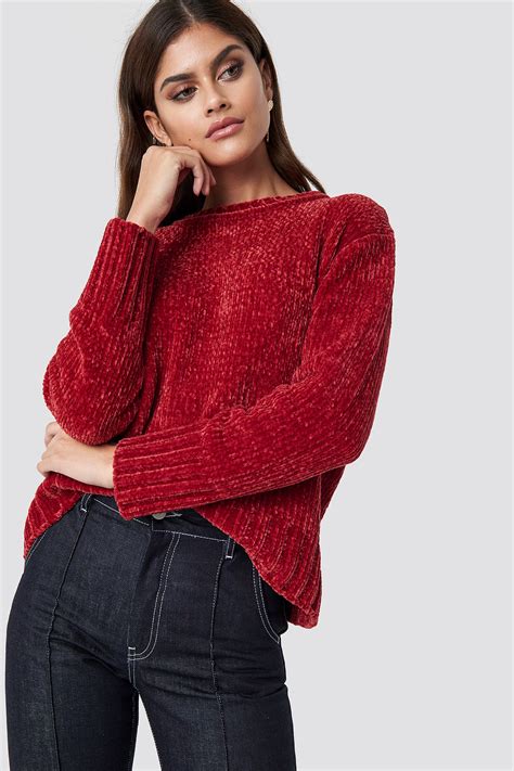 Chenille Knitted Sweater Red Na Kd