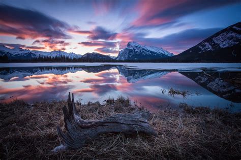 Purple Landscape Reflection Mountain Mount Scenery Canada Sky