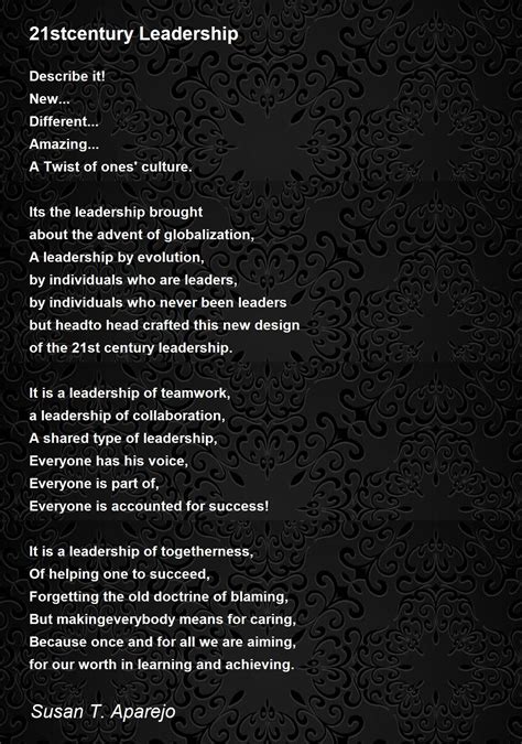 21stcentury Leadership Poem By Susan T Aparejo Poem Hunter