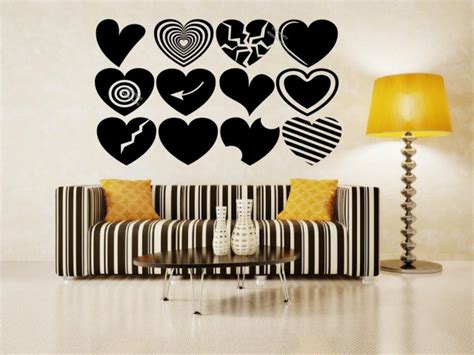 Lovely Set Of 12 Creative Hearts Large Wall Sticker Removable Decal