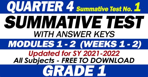 GRADE 1 QUARTER 4 SUMMATIVE TESTS No 1 Modules 1 2 With Answer Keys