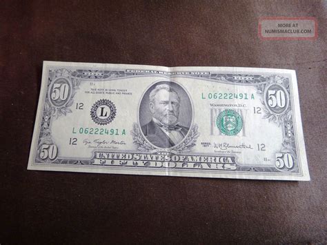 Us 1977 Federal Reserve Note 50 San Francisco California Sandh Usa