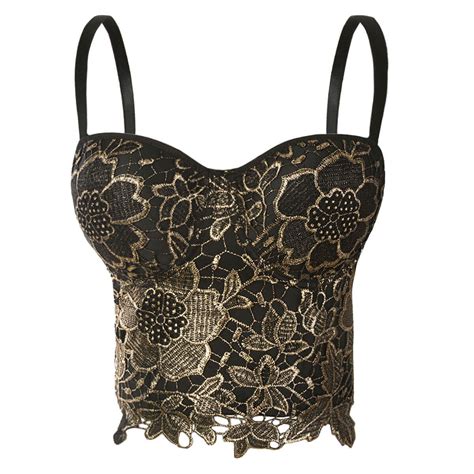 Gold Embroidery Women Lace Bustier Top Free Shipping Worldwide Fancymake