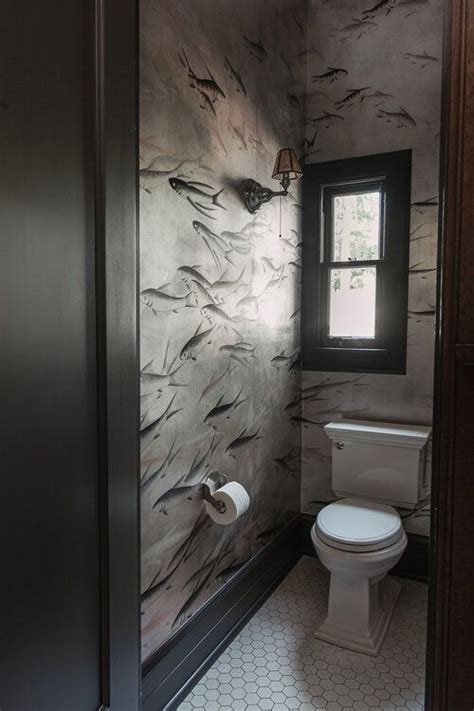 Fish Wallcovering In Bathroom Toilet Room Decor Small Toilet Room