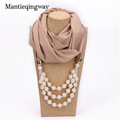 mantieqingway scarves with pearl necklaces long necklaces beads pendant scarf neckerchief