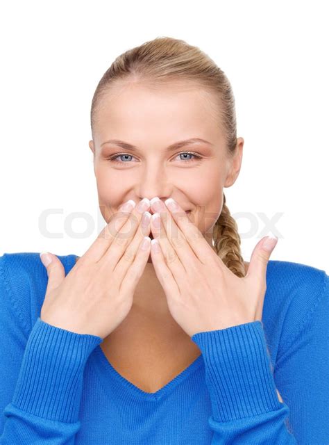 Bright Picture Of Teenage Girl With Hands Over Mouth Stock Image